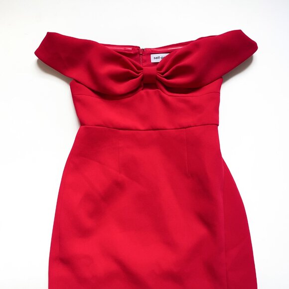 Self Portrait Crepe Bow Midi Dress Red Size UK 8 US 4 NEW NWT - Picture 4 of 14